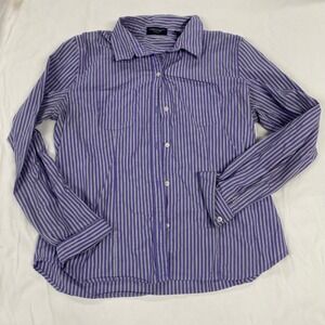 American Eagle Outfitters Womens Purple Striped Stretch Button Down Shirt L
